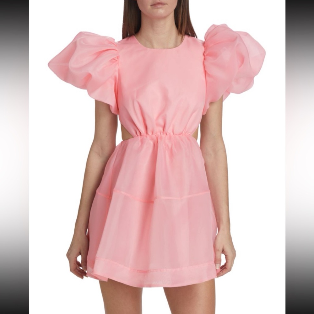 Aje Pink Tiered Puff Sleeve Mini Dress